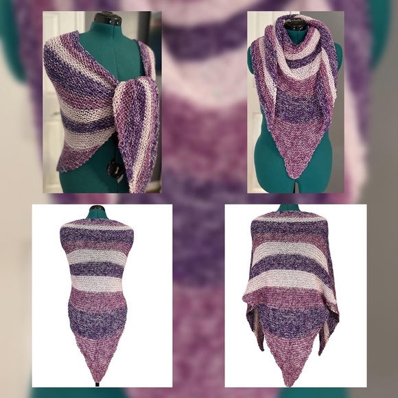 Handmade Hand Crafted Knit triangle Shawl/Scarf Purple multicolored - Picture 4 of 6